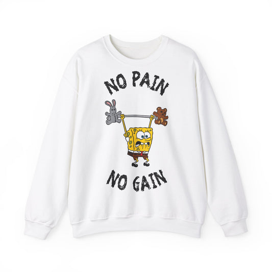 No Pain No Gain Unisex Heavy Blend™ Crewneck Sweatshirt | Fun SpongeBob Design for Fitness Lovers White