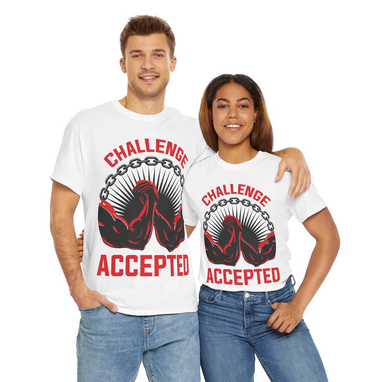 Motivational Unisex Heavy Cotton Tee - 'Challenge Accepted' Fitness Shirt White