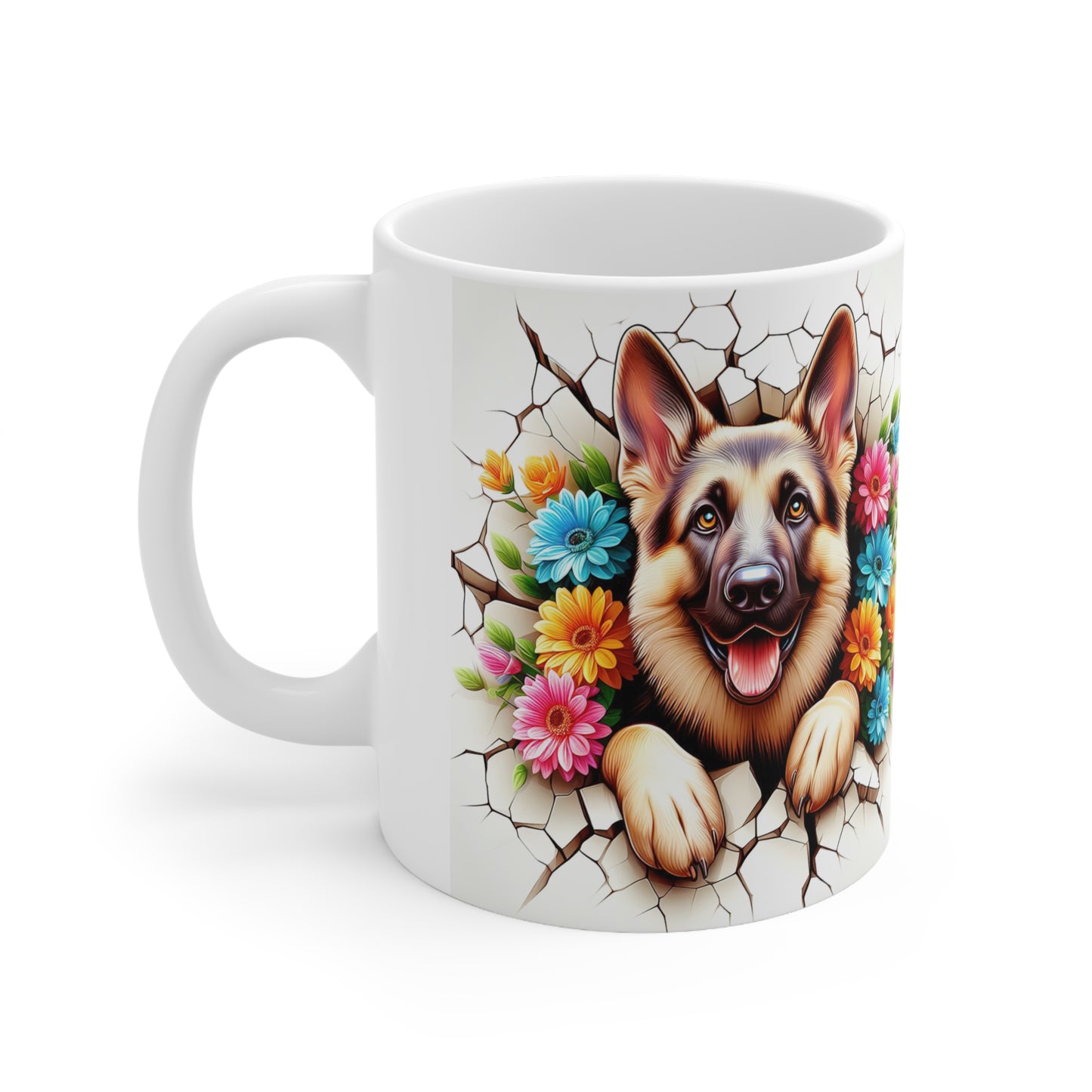 Cute Floral German Shepherd Coffee Mug - 11oz & 15oz