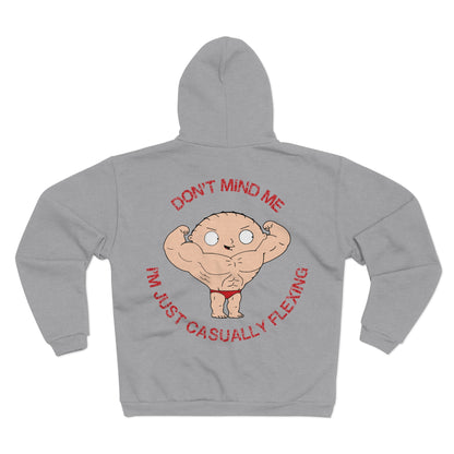 Funny Unisex Hooded Zip Sweatshirt - "Don't Mind Me, I'm Just Casually Flexing"