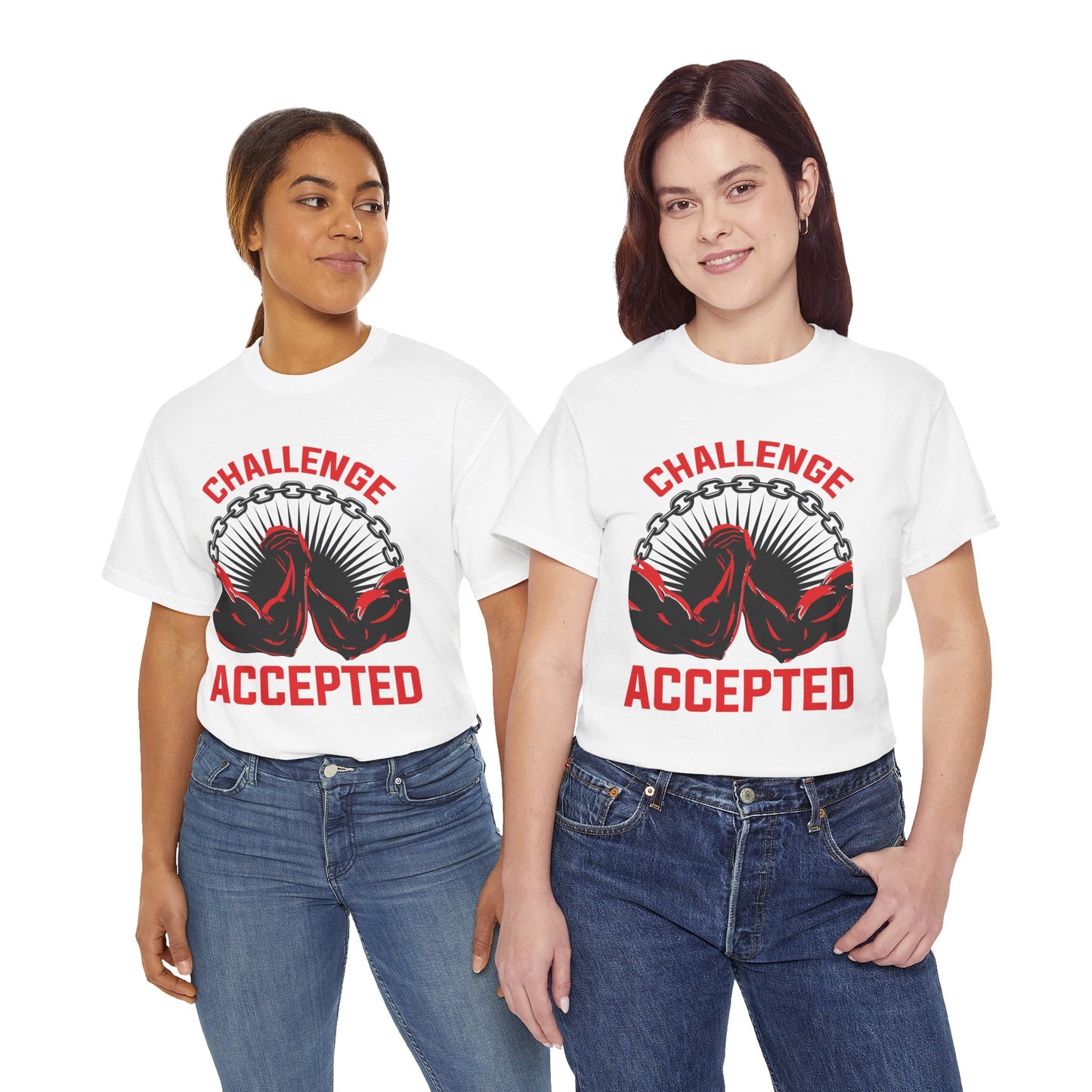 Motivational Unisex Heavy Cotton Tee - 'Challenge Accepted' Fitness Shirt White