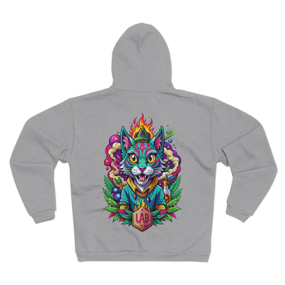 Psychedelic Flame Cat Graphic Zip Hoodie — Colorful Trippy Cat Design