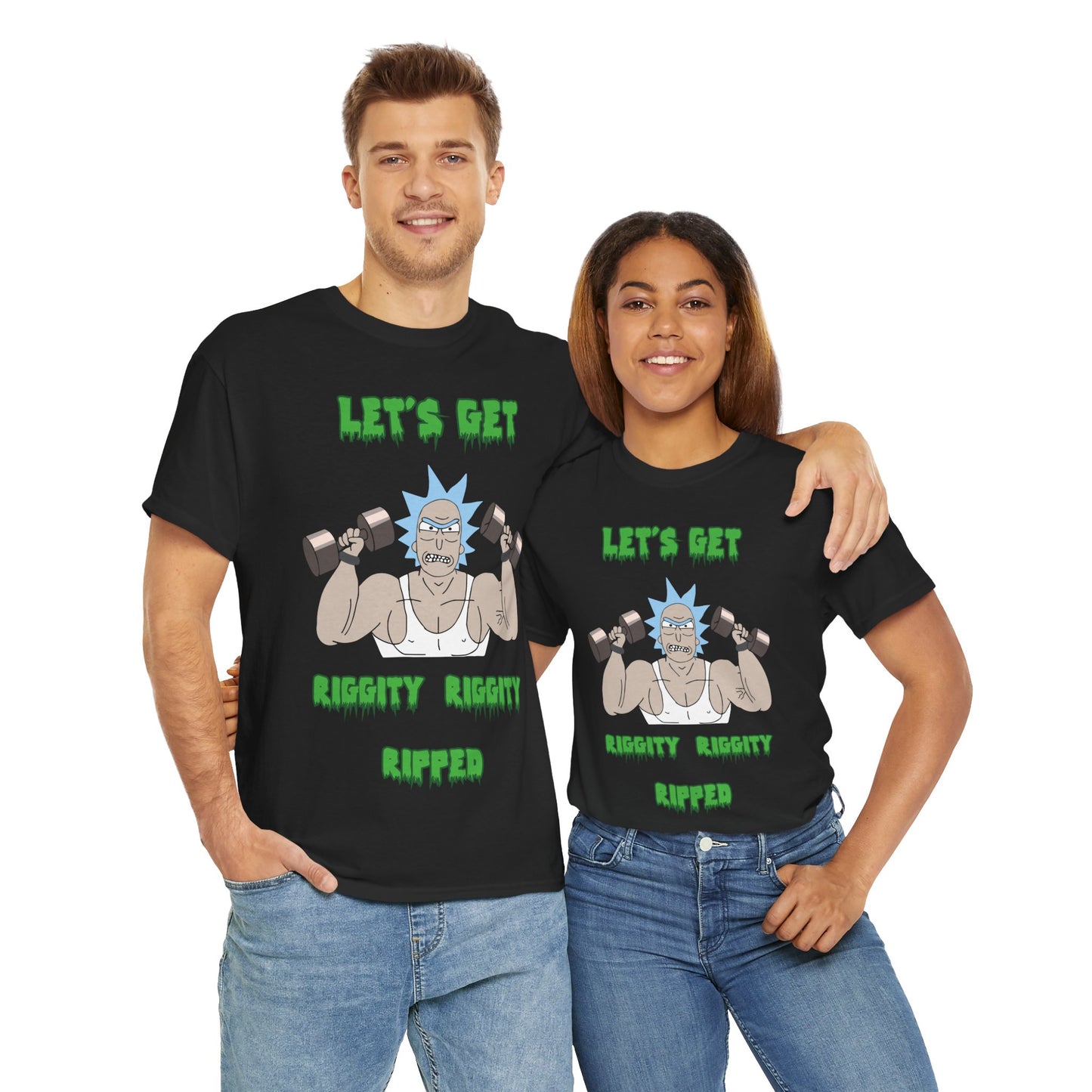 Funny Fitness Unisex Heavy Cotton Tee - "Let's Get Riggity Ripped" Black