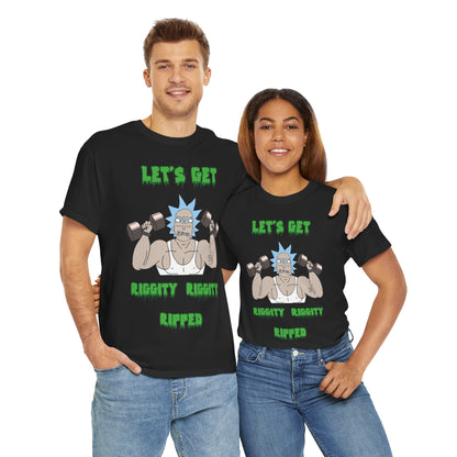 Funny Fitness Unisex Heavy Cotton Tee - "Let's Get Riggity Ripped" Black