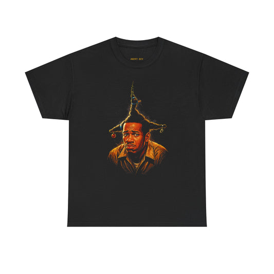 Black Graphic Tee — Surreal Jester Crown Portrait
