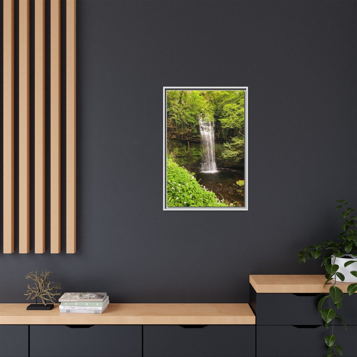 Glacer Waterfall Matte Canvas, Framed (Multi-color)