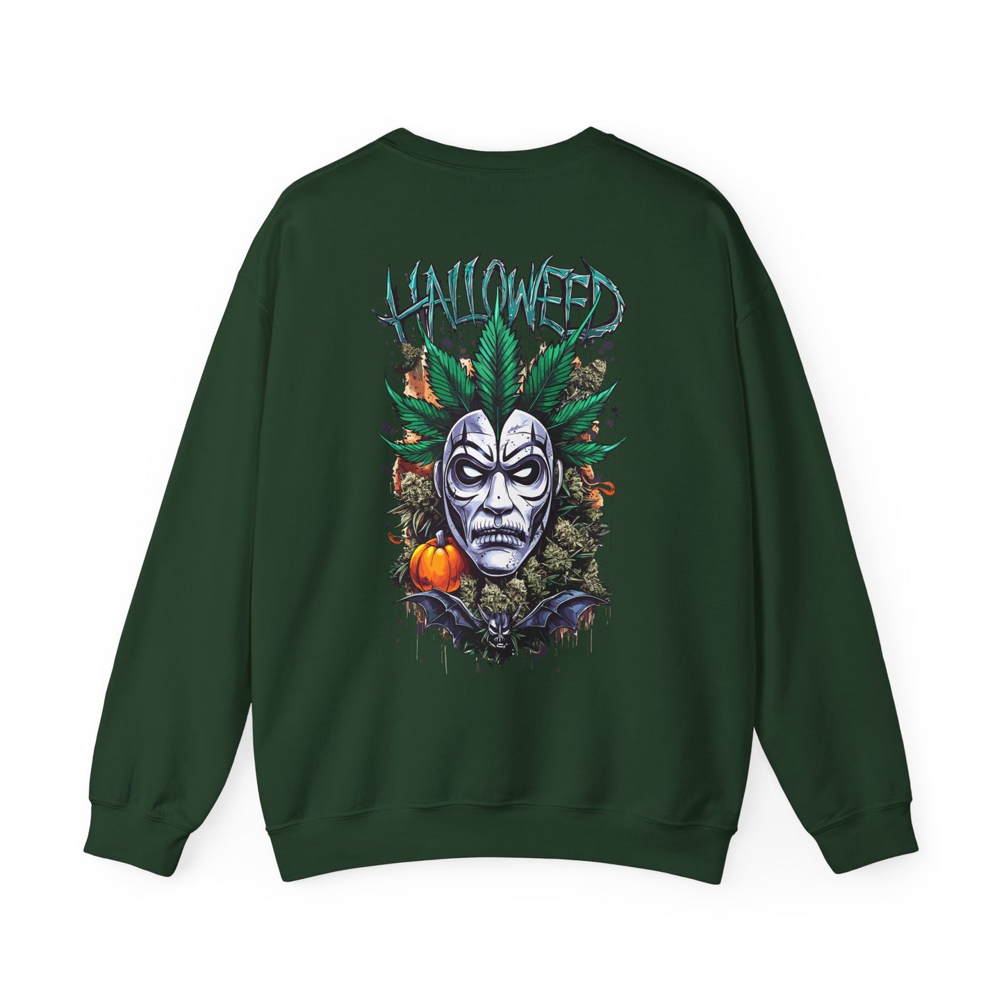 Hallowed Harvest — Halloween Mask & Pumpkin Graphic Sweatshirt
