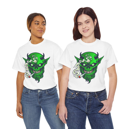 Smoking Green Demon Skull T-Shirt — Creepy Stoner Graphic Tee