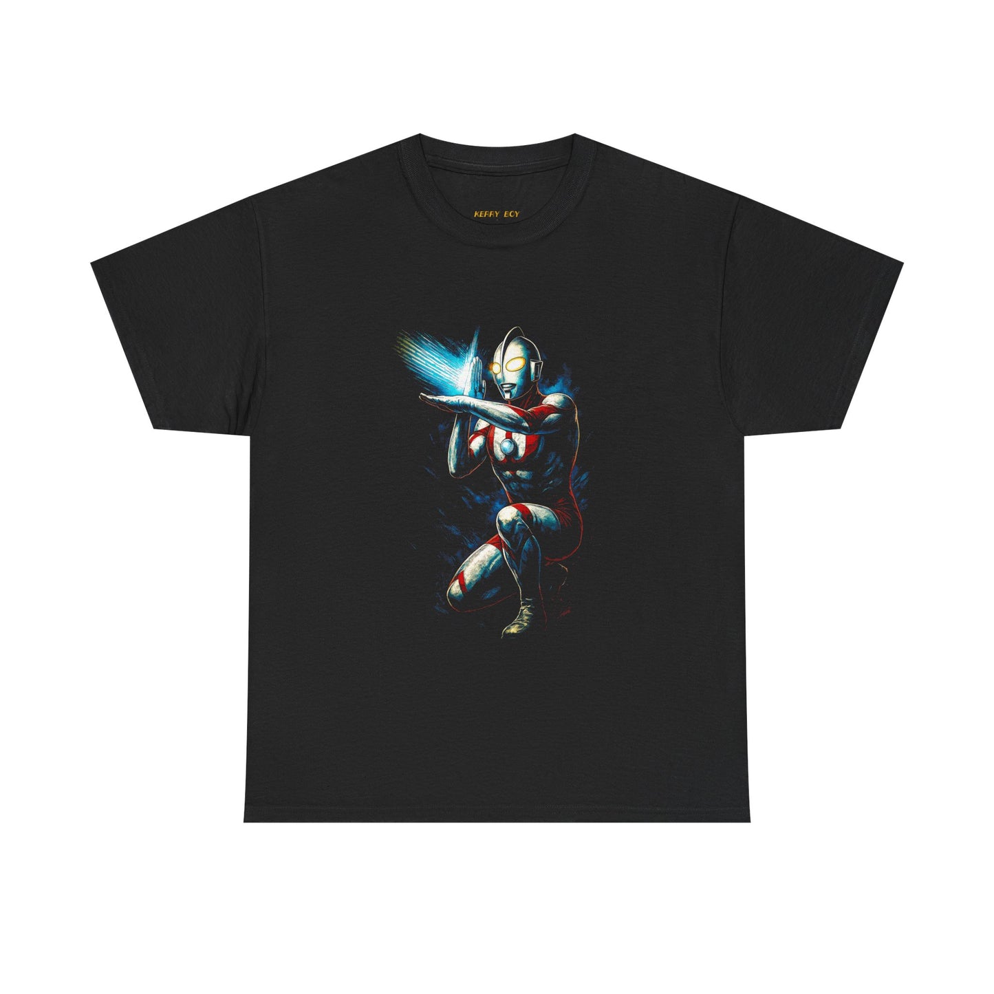 Retro Futuristic Space Warrior T-Shirt — Neon Ultraman Style Graphic Tee