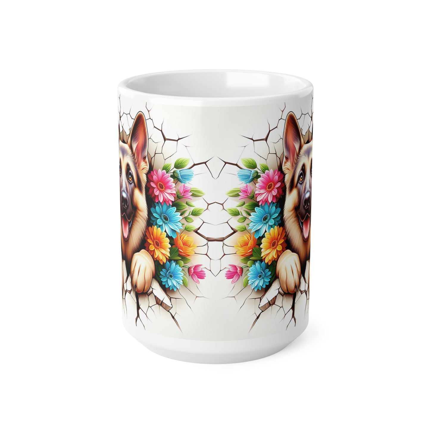 Cute Floral German Shepherd Coffee Mug - 11oz & 15oz