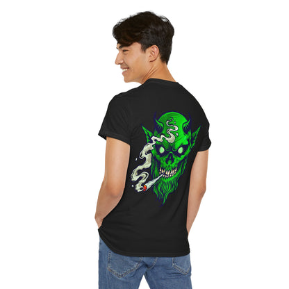 Smoking Green Demon Skull T-Shirt — Creepy Stoner Graphic Tee