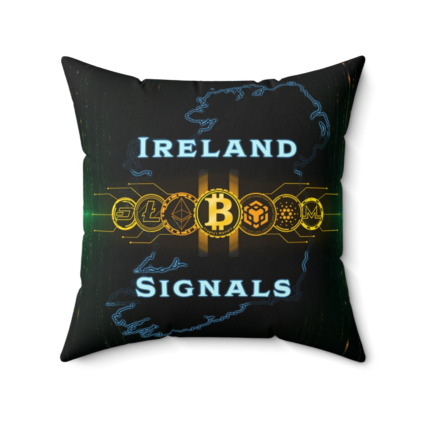 Ireland Signals Bitcoin Pillow — Crypto Map Decorative Throw Pillow