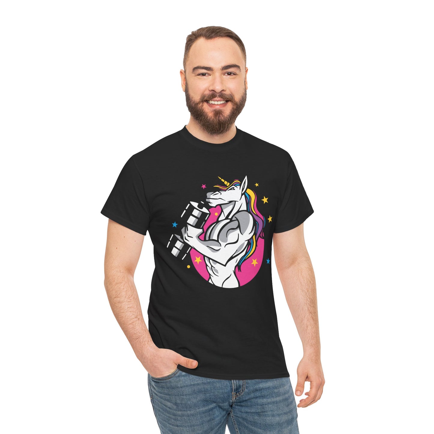 Motivational Unicorn Workout Tee - Unisex Heavy Cotton T-Shirt for Fitness Lovers Black