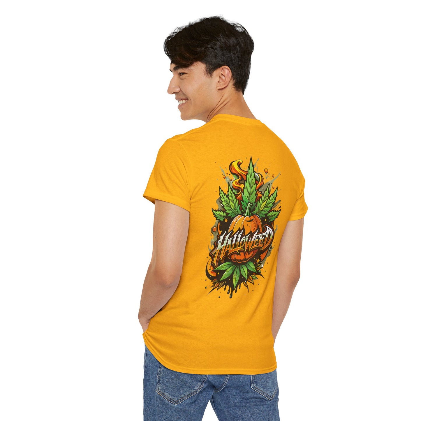 Hallowed Harvest Tee — Halloween Mask & Pumpkin Graphic T-Shirt