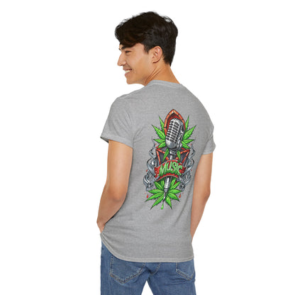 Music Microphone Tee — Retro Mic & Leaf Graphic T-Shirt