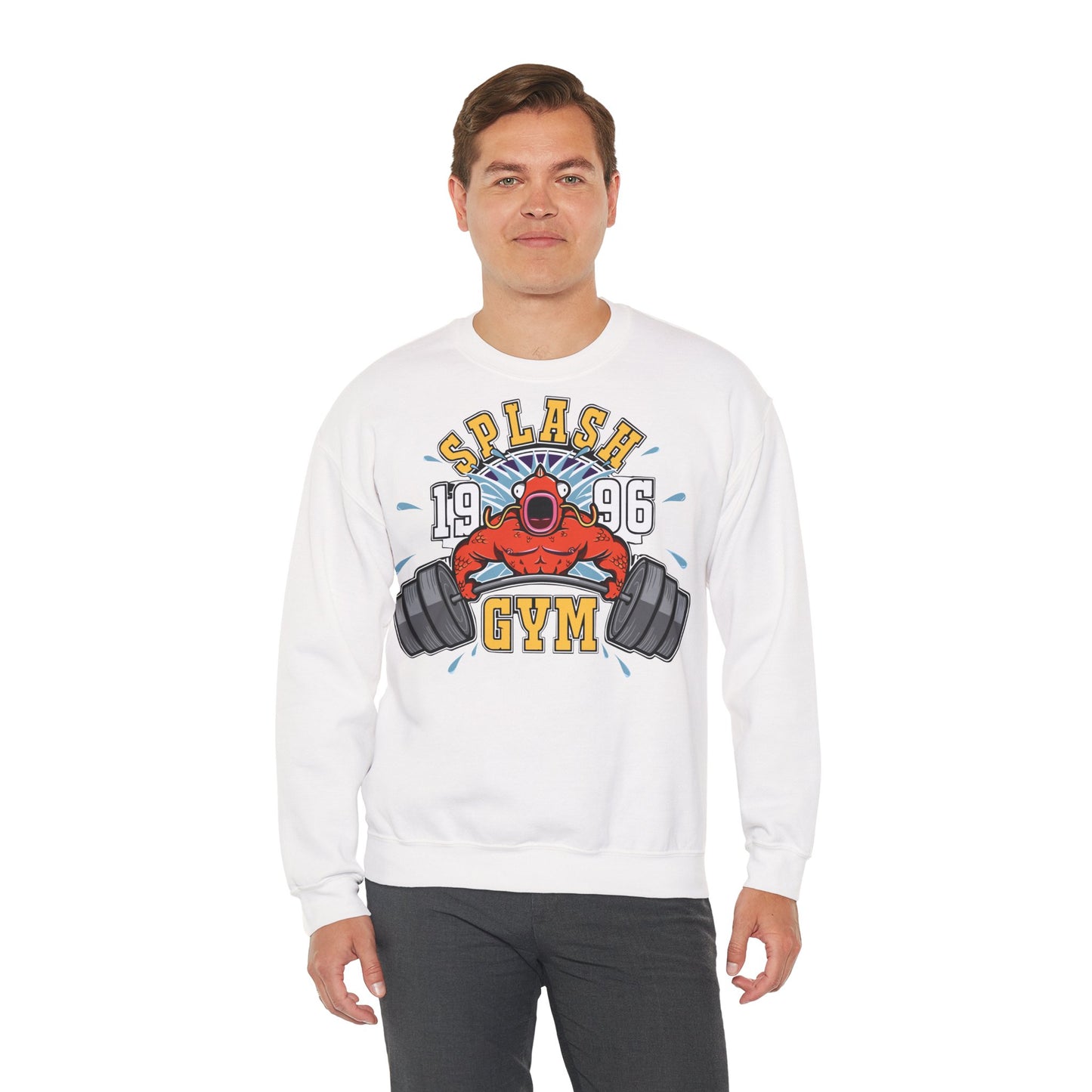 Splash Gym Unisex Heavy Blend™ Crewneck Sweatshirt - Bold Retro Design for Fitness Lovers White