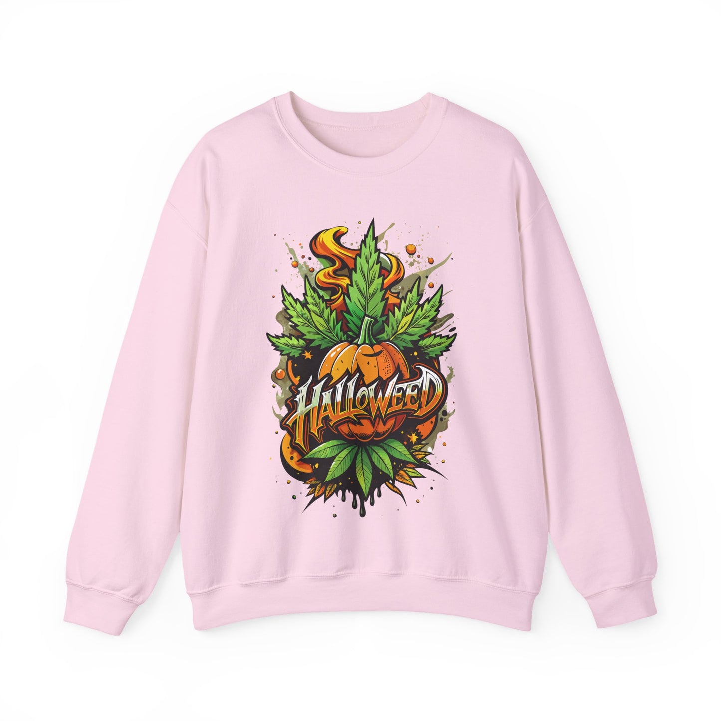 Halloween Pumpkin Graphic Sweatshirt — 'Halloween' Pumpkin & Leaves Illustration
