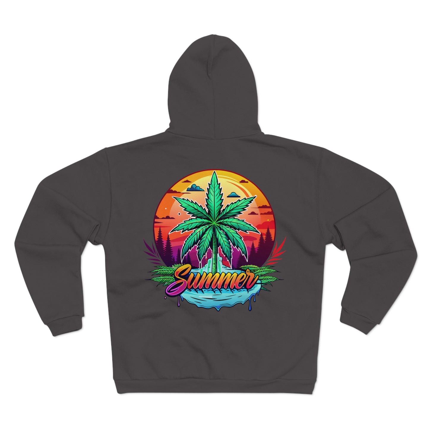 Summer Cannabis Leaf Zip Hoodie – Retro Tropical Sunset
