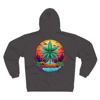 Summer Cannabis Leaf Zip Hoodie – Retro Tropical Sunset