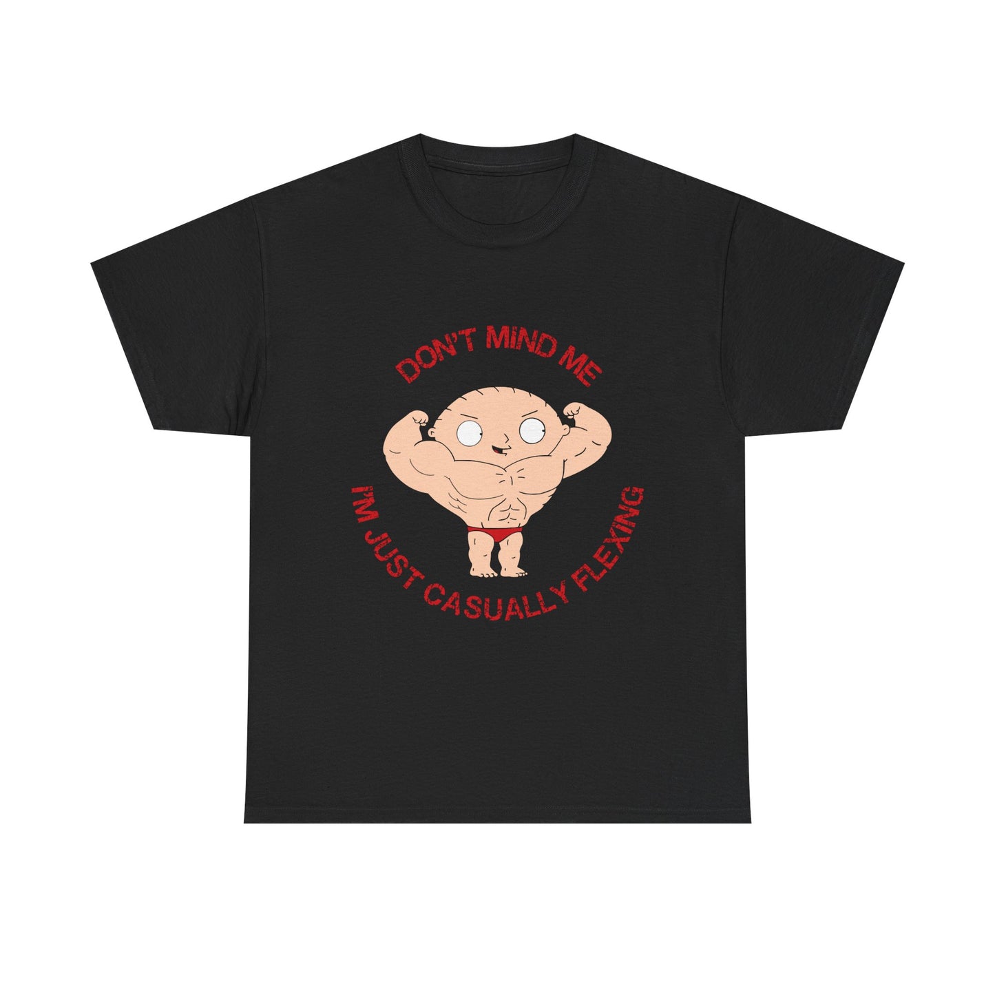 Funny Unisex Heavy Cotton Tee - "Don't Mind Me, I'm Just Casually Flexing" Black
