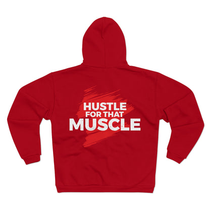 Motivational Unisex Hooded Zip Sweatshirt - 'Hustle for That Muscle'