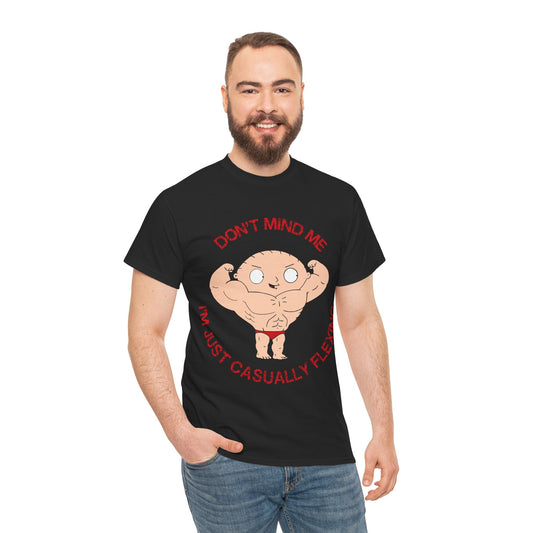 Funny Unisex Heavy Cotton Tee - "Don't Mind Me, I'm Just Casually Flexing" Black