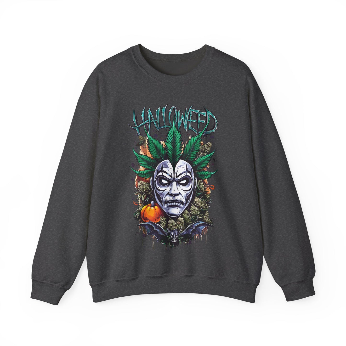 Hallowed Harvest — Halloween Mask & Pumpkin Graphic Sweatshirt