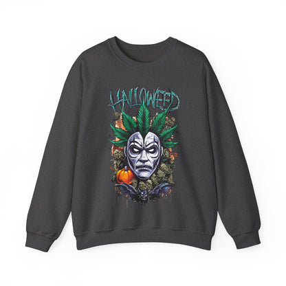 Hallowed Harvest — Halloween Mask & Pumpkin Graphic Sweatshirt