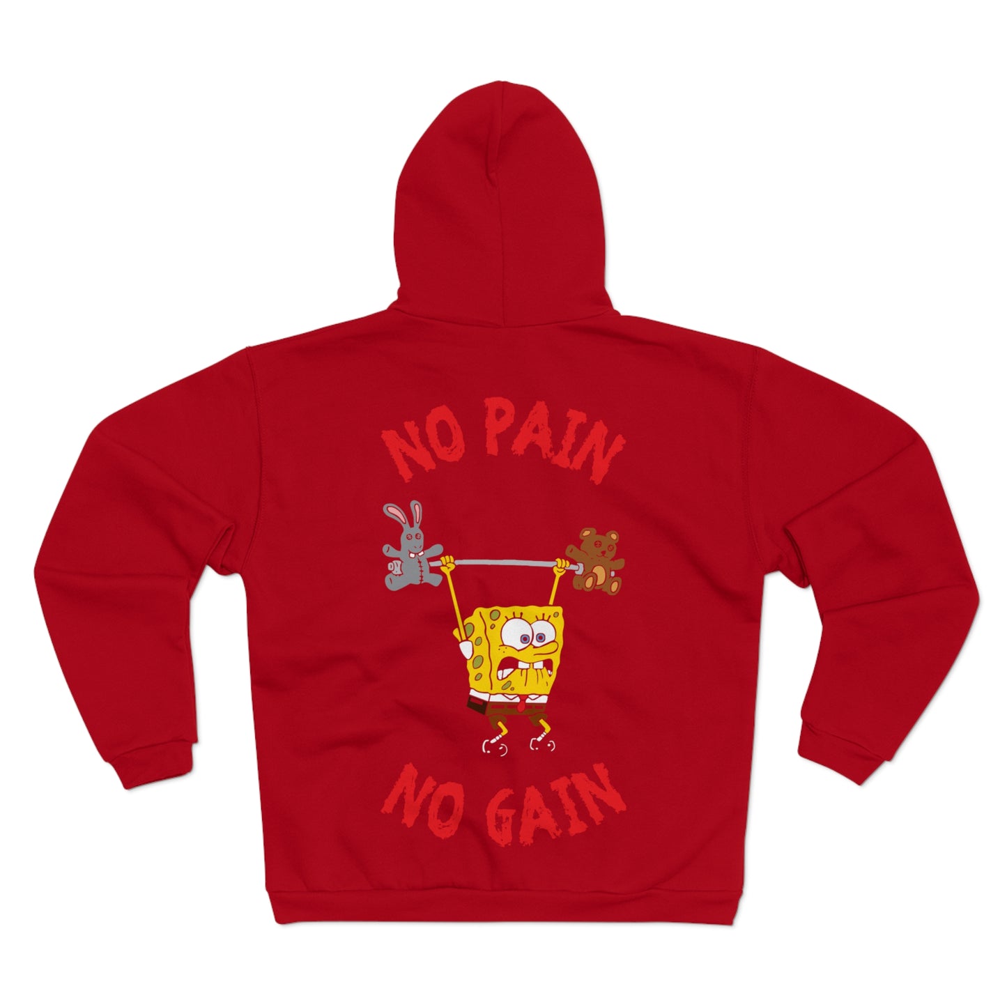 No Pain No Gain Unisex Hooded Zip Sweatshirt | Fun SpongeBob Design for Fitness Lovers
