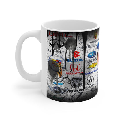 Car Enthusiast Ceramic Coffee Cups - 11oz & 15oz with Automotive Logos Design