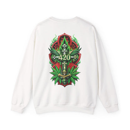 420 Cannabis Shield Sweatshirt – Marijuana Leaf Stoner Graphic