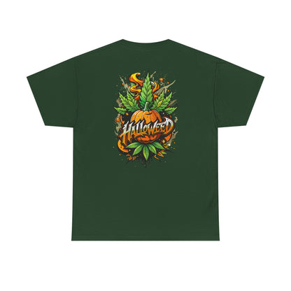 Hallowed Harvest Tee — Halloween Mask & Pumpkin Graphic T-Shirt