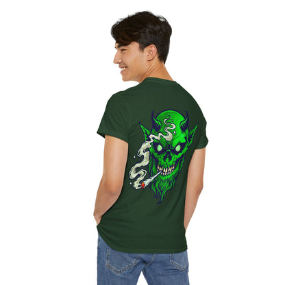 Smoking Green Demon Skull T-Shirt — Creepy Stoner Graphic Tee