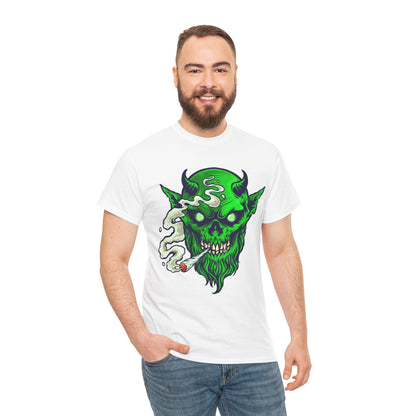 Smoking Green Demon Skull T-Shirt — Creepy Stoner Graphic Tee