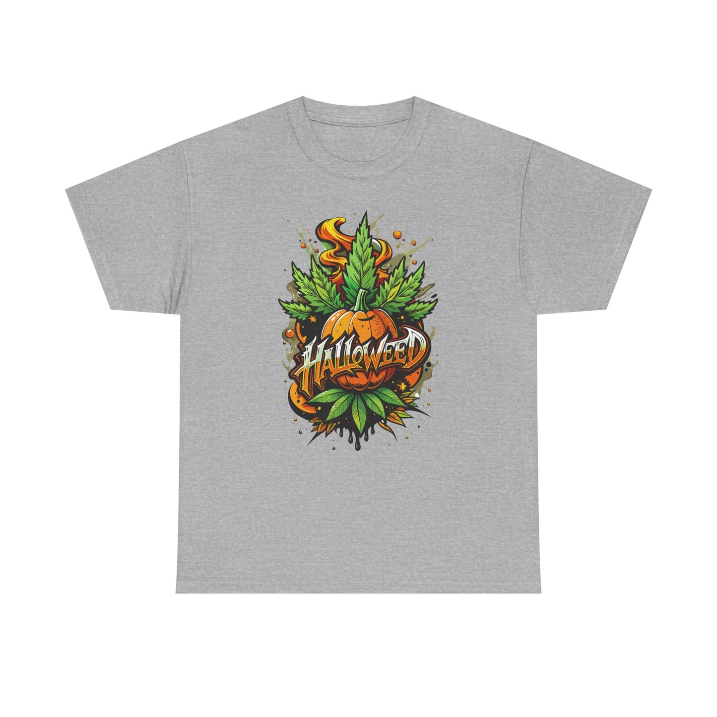 Halloween Pumpkin Graphic Tee — 'Halloween' Pumpkin & Leaves Illustration