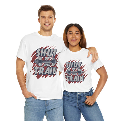 Motivational Workout Tee - 'Shut Up and Train' Unisex Heavy Cotton T-Shirt