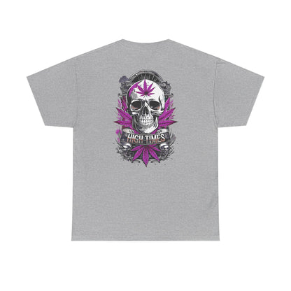Skull & Purple Cannabis Leaf Tee - "High Times" Graphic T-Shirt Both