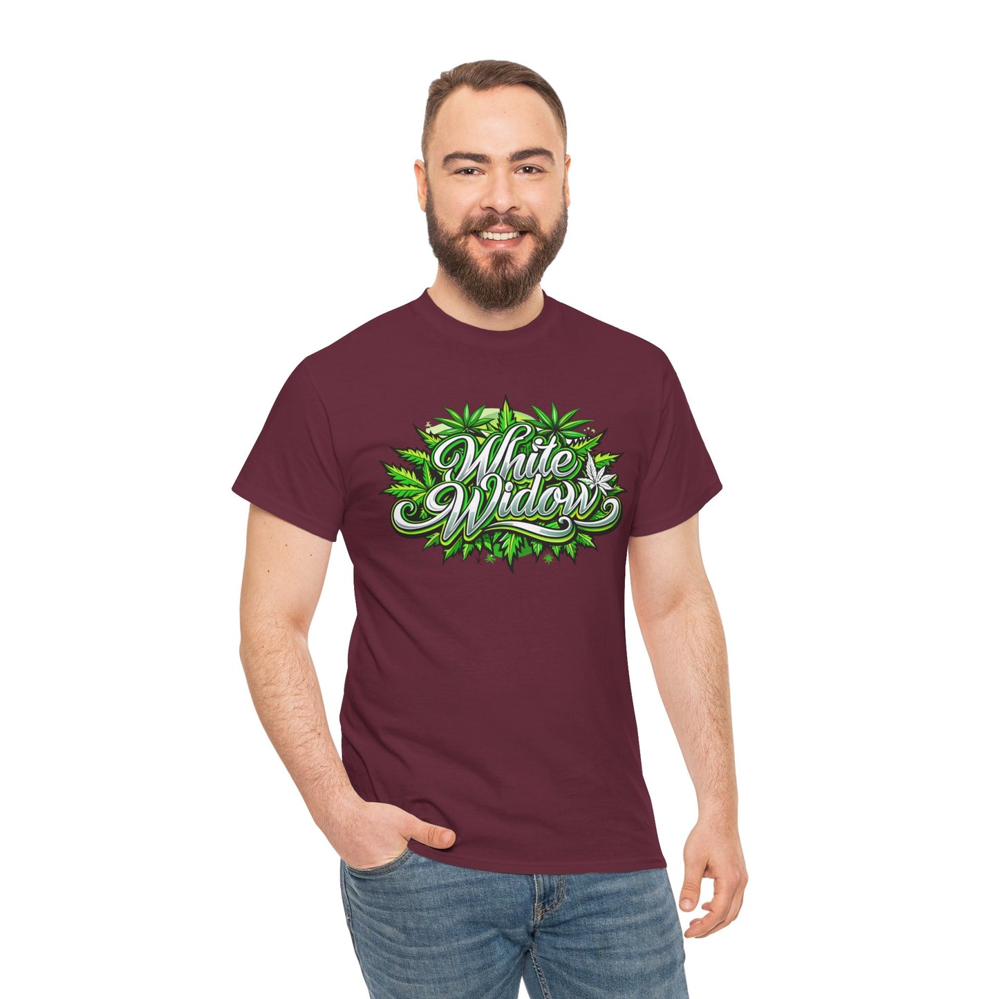 White Widow Graphic Tee — Cannabis Leaf Logo T-Shirt