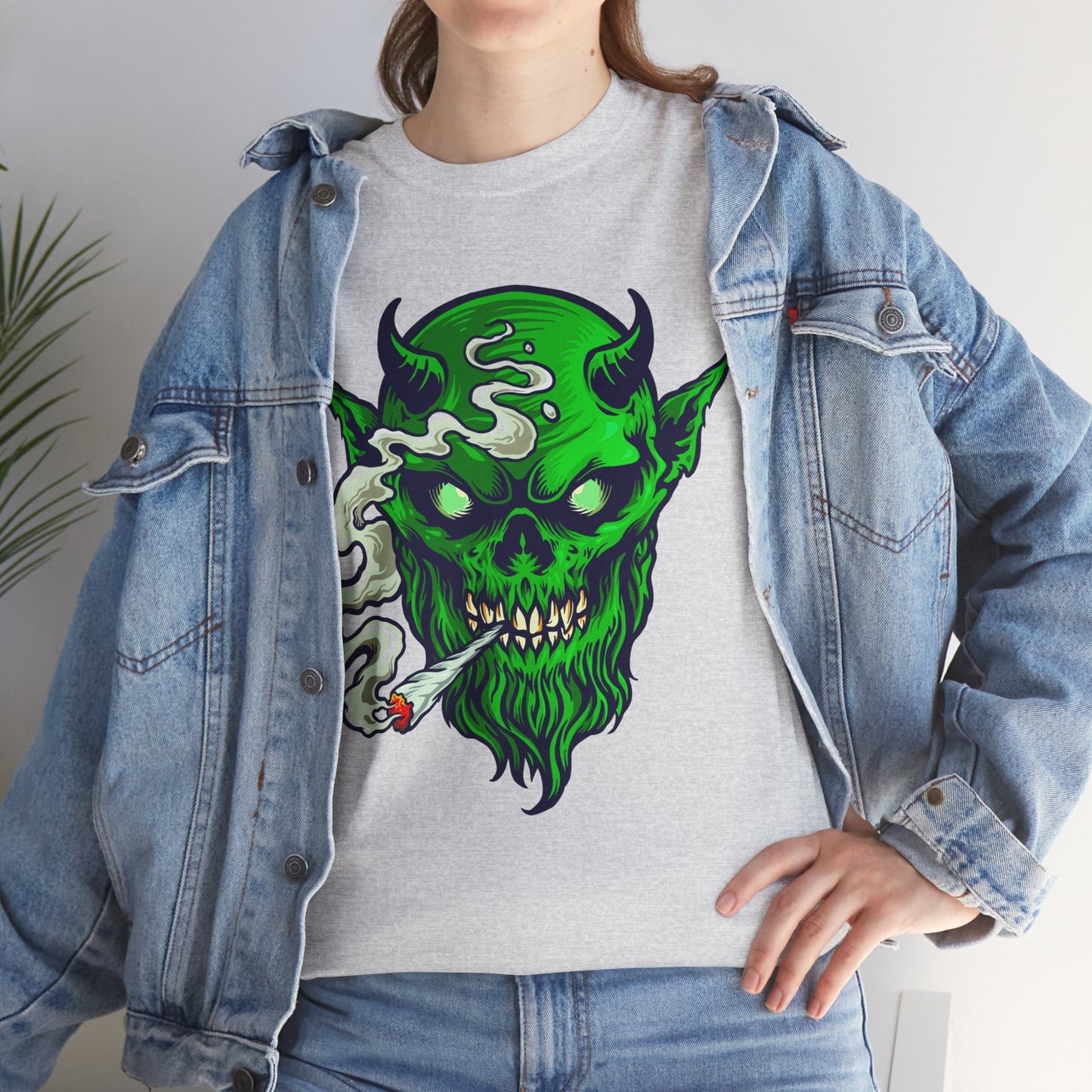 Smoking Green Demon Skull T-Shirt — Creepy Stoner Graphic Tee