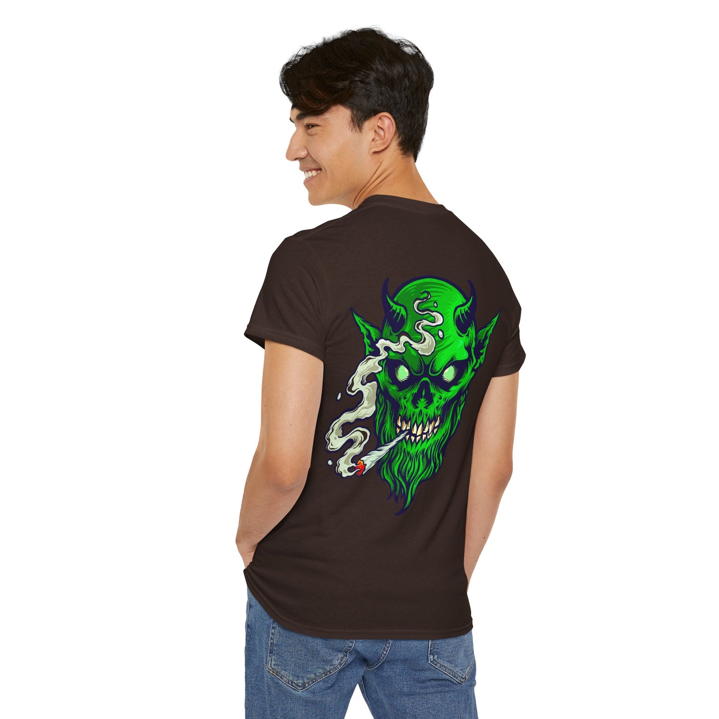 Smoking Green Demon Skull T-Shirt — Creepy Stoner Graphic Tee