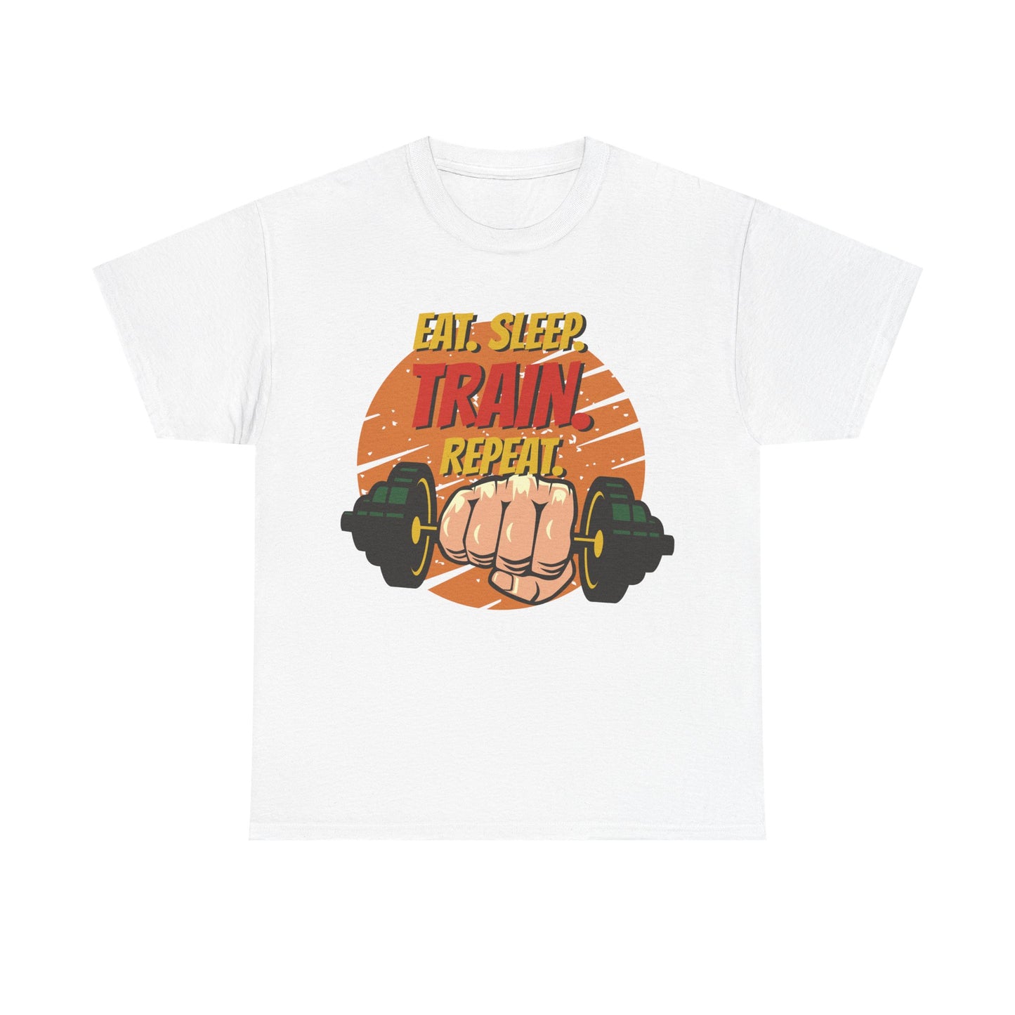 Fitness Motivational Unisex Heavy Cotton Tee - Eat Sleep Train Repeat