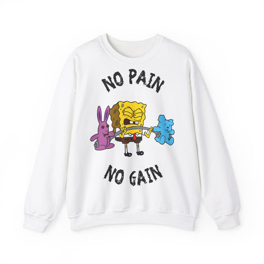 SpongeBob No Pain No Gain Unisex Heavy Blend™ Crewneck Sweatshirt for Fun & Fitness Lovers White