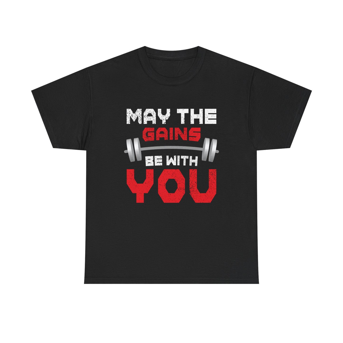 Motivational Gym Tee - 'May the Gains Be With You' - Unisex Heavy Cotton T-Shirt