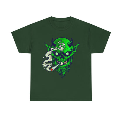 Smoking Green Demon Skull T-Shirt — Creepy Stoner Graphic Tee
