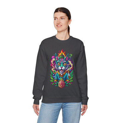 Psychedelic Flame Cat Graphic Sweatshirt — Colorful Trippy Cat Design
