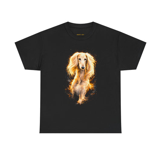 Saaluki Dog Portrait Tee - Golden Saluki Flame Graphic T-Shirt
