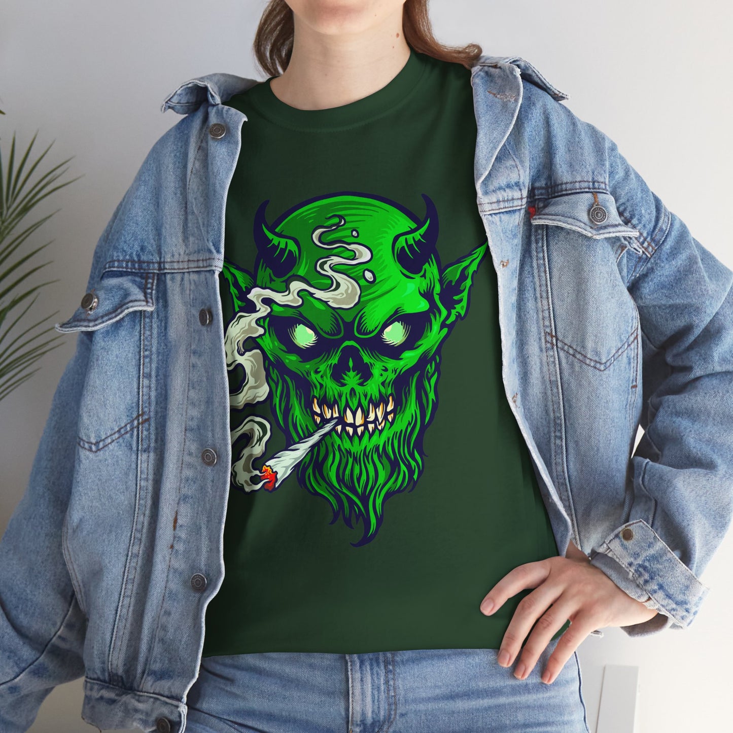 Smoking Green Demon Skull T-Shirt — Creepy Stoner Graphic Tee