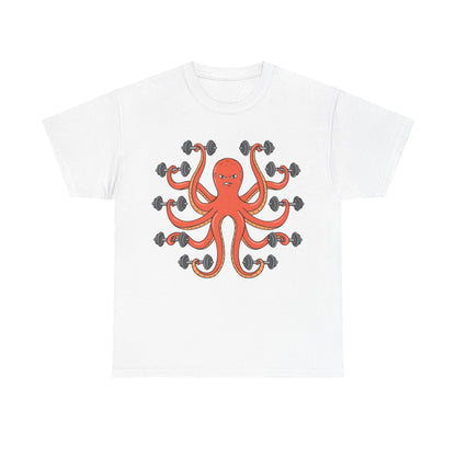 Muscle Octopus Unisex Heavy Cotton Tee - Fun Workout Shirt for Fitness Enthusiasts White