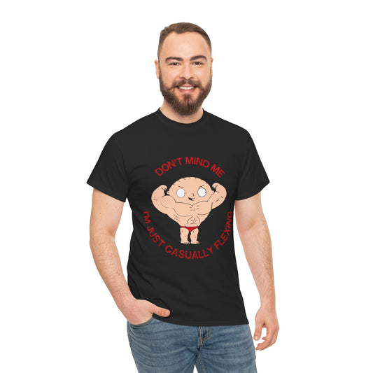 Funny Unisex Heavy Cotton Tee - "Don't Mind Me, I'm Just Casually Flexing" Black