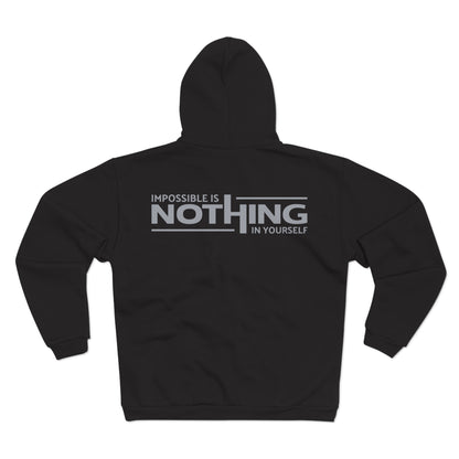 Unisex Zip Hoodie - "Impossible is Nothing" Inspirational Sweatshirt